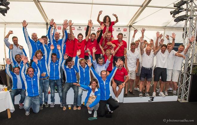 Three new ORC World Champion teams celebrate on stage in Kiel. © Pavel Nesvadba/Ranchi